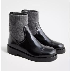 J. Crew Italian Leather Rib Cut Off Boots Black Size 8 NEW